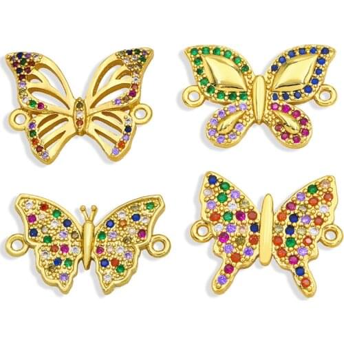 OCESRIO Gold Plated copper Animals Charm Zirconia Bracelet Charms for Jewelry Making Accessories for Bracelets Wholesale chma080