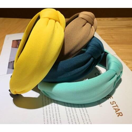 New Fashion Women Headband Solid High Elastic Hair Band Center Knot Wide Side Hairband Adult Turban Hair Accessories