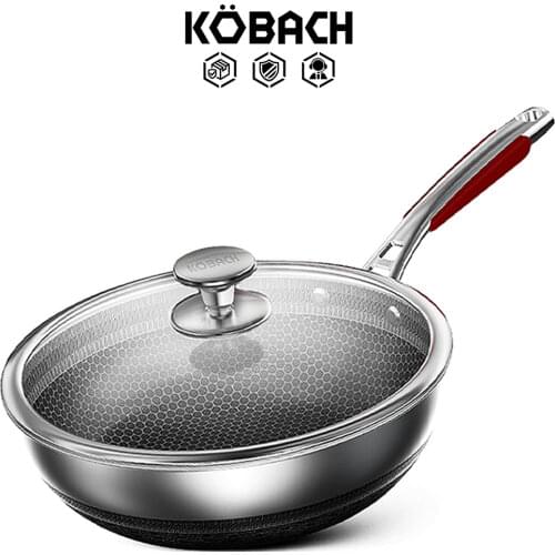 KBH non-stick fry pan stainless steel wok chinese cooking woks honeycomb nonstick pan bottom induction cooker gas stove general