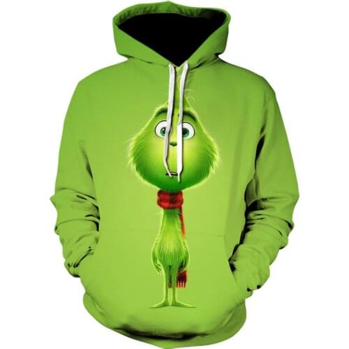3D Printed Green Grinch Men hoodies Casual Hip Hop Sweatshirts anime Funny design hoodie Personality Outerwear camisetas