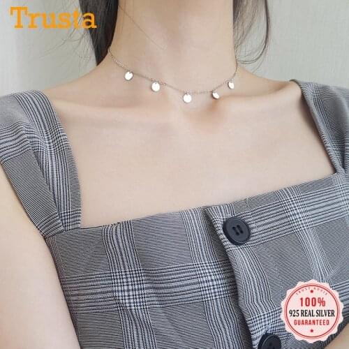 TrustDavis Round Choker Necklace Link Chain Party Small Circle Charm For Women Fashion 925 Sterling Silver Jewelry Gift DA451