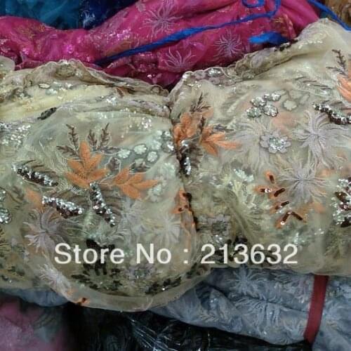 Voile lace grass flowers leaf curtains wedding wholesale flower sticks golden with embroidery NET yarn colors 35cm widthe fabric