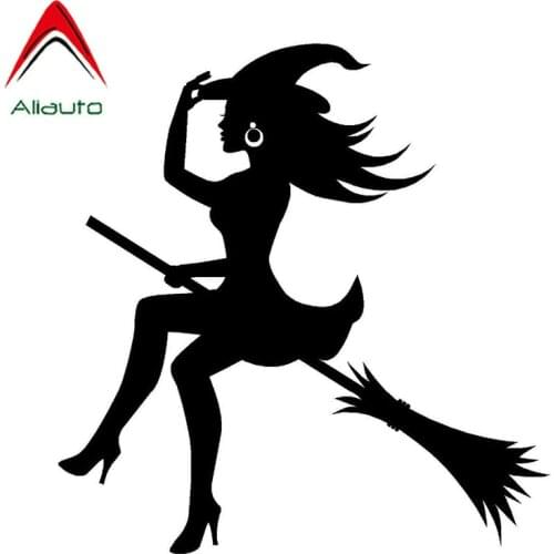Aliauto Funny Car Sticker Personality Witch Sexy Whitch Broom Sunscreen Waterproo Glue Sticker Vinyl Decal,13cm*10cm