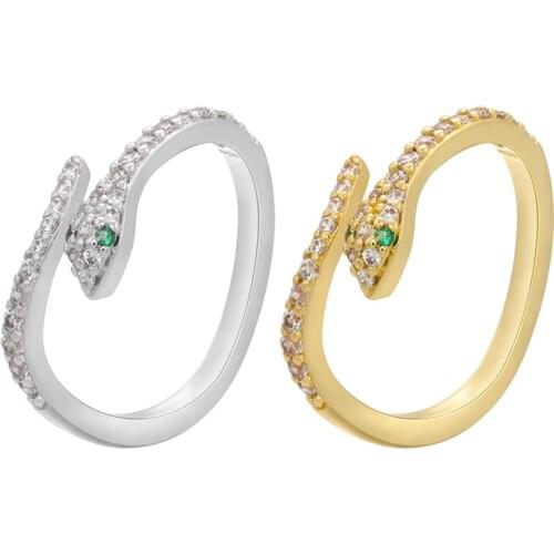 ZHUKOU gold silver color snake women rings CZ crystal twist snake opening rings for men women fashion Jewelry wholesale VJ173