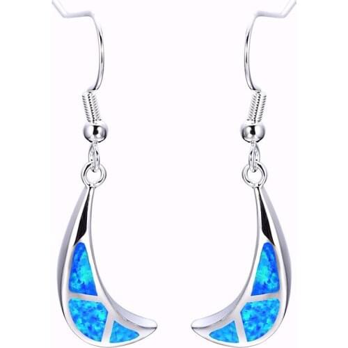 UFOORO drop earrings Crescent shape Bluewhite Fire Opal Earrings for Women Jewelry Cute Earrings Gift girl