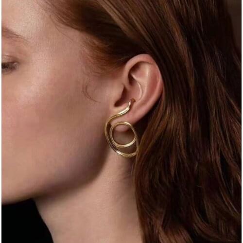 Docona Vintage Hollow Geometry Stud Earring for Women Charms Gold Round Alloy Metal Earring Female Party Jewelry серьги 18489
