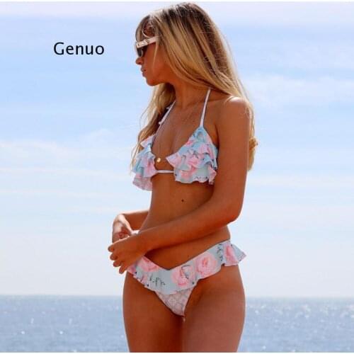 Women Sexy Bikini Set Printed Push-Up Padded Swimwear Swimsuit Bathing Frill Beachwear Ruffle Bodysuit Biquini