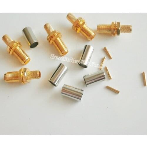 10Pcs SMA connector female jack bulkhead crimp for RG58 LMR195 RG142 Cable goldplated PTFE