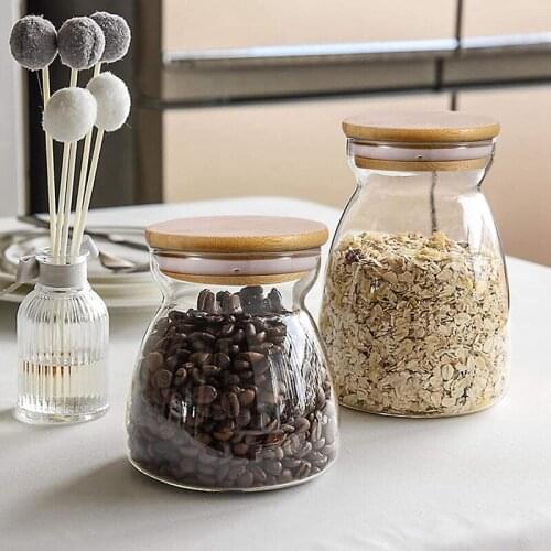 2 Pcs Airtight Clear Food Storage Jar Container with Bamboo Lid (27Oz/800Ml), for Kitchen Tea Coffee Sugar Flour Spices
