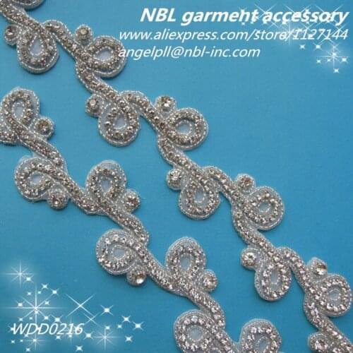 20 yards wholesale rhinestone bridal beaded applique trim iron on for wedding dress garment WDD0216