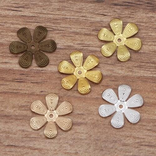 200pcs 16mm Metal Brass Filigree Flower Slice Charms Base Settings DIY Handmade Jewelry Findings