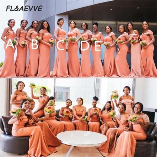 2021 Mermaid Bridesmaid Dresses V Neck Elastic Satin Wedding Party Dress African Bridesmaid dress for Black Girls