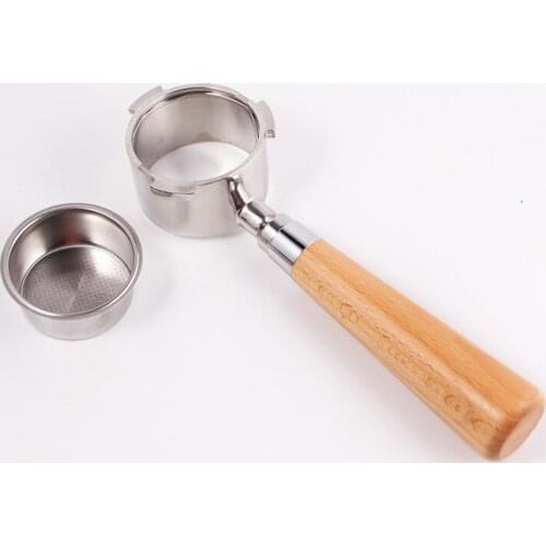 51mm Stainless Steel Coffee Machine Bottomless Filter Holder Wooden Handle Professional Coffee Accessory