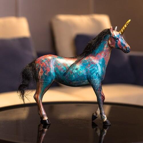 HOME DECORATION ACCESSORIES RUNNING COLORFUL UNICORN HORSE DECORATION FIGURINE LIVING ROOM ORNAMENT OBJECTS OFFICE RESIN GIFT