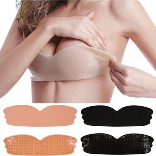 Women Self Adhesive Strapless Bra Blackless Solid Color Bra Stick Gel Silicone Push Up Womens Sexy Underwear Invisible Bra