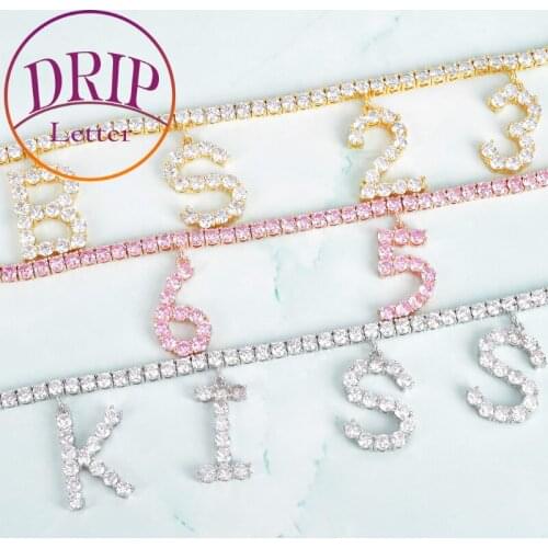 Tennis Chain Letters Numbers Pendant Custom Name Necklaces Charm Mens Zircon Hip Hop Jewelry With 4MM Tennis Chain