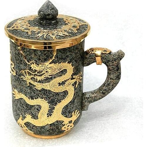 Inner Mongolia Natural Stone Golden Dragon Teacup Original Gold Inlay Personality Gift Household Mug 400ML