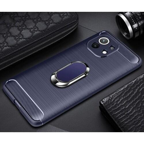 Luxury case For Xiaomi mi 11 case Mi 10T Pro bracket ring Holder Silicone Carbon Fiber cover for Xiaomi 10T Lite 10 Ultra mi11