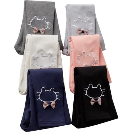 Spring Autumn Pant Leggings For Girls Cotton Cartoon Cat Childrens Leggings Pants Solid 6 Colors Trousers Soft Casual for 3-8Y