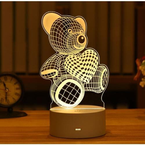 Kid Light Night 3D LED Night Light Creative Table Bedside Lamp Romantic Heart Bear Light Kids Gril Home Decoration Gift Box