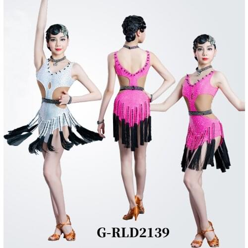 ChildrenS Latin Dance Competition Dress Sling Fringed Dress Professional High-End Chacha Diamond Latin Performance Dress DN8701