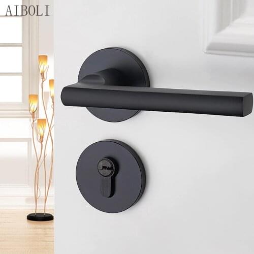 Space Aluminum Door Lock Indoor Room Door Lock Bedroom Black Split Lock Handle Lock Black Sand Indoor Split Engineering Lock