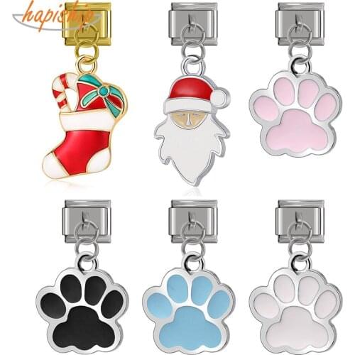 Hapiship 2021 9mm Width Original Daisy Dogs Paw Santa Claus Italian Charm Fit Bracelet Stainless Steel Jewelry Making DJ313