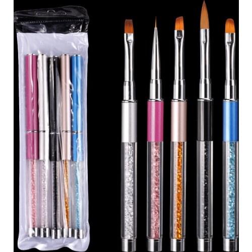 Nail Art Brush Liner Dotting Fan Design Acrylic Builder Flat Crystal Painting Drawing Carving Pen UV Gel Manicure Tool