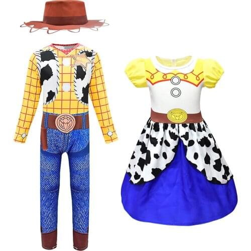 Children Cartoon Clothing Girl Boys Cosplay Jumpsuit and Shorts set Cowboy Sheriff Woody Costume Girl Jessie Dress 3D Print Suit