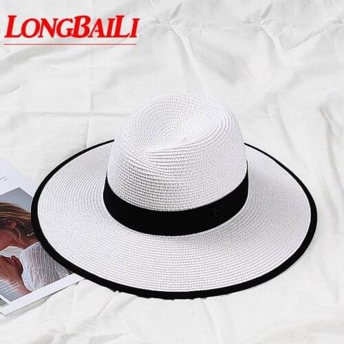Summer Fashion Straw Bucket Hats For Women Black White Wide Brim Paper Braid Sun Beach Hats SDDS052