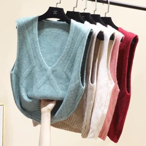 LJSXLS 2021 Korean Style Clothing Pink V Neck Knitted Vest Women Autumn Casual Sleeveless Loose Pullovers Sweater Tops Femme