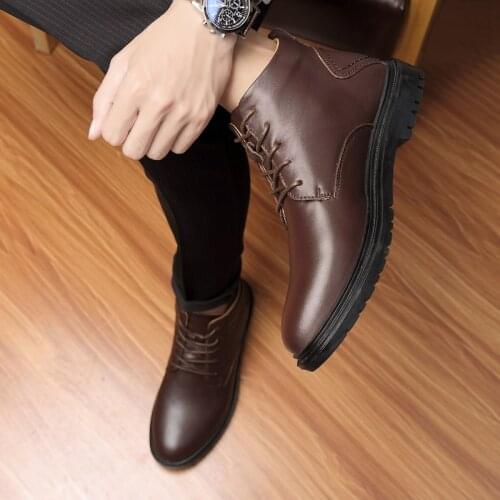 Fashion men warm fur boots cow leather cotton winter shoes black Big Size 47 48 Winter Warm Men Boots