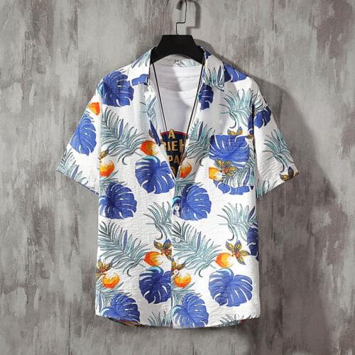 New mens linen short-sleeved shirt Mens floral shirt short sleeve casual shirt Mens slim-fit shirt with stylish rose print co