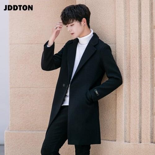 JDDTON New Mens Woolen Coats Thick Jackets Warm Loose Trench Male Casual Japnese Style Windbreaker Mid Length Streetwear JE586