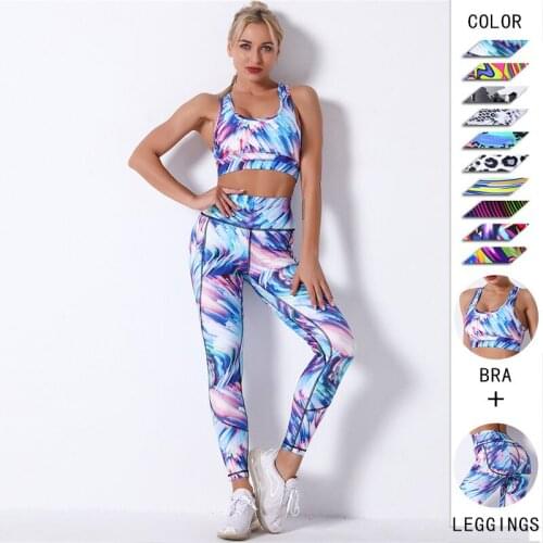 New Tracksuit Two Pieces Set For Women Gym Running Leggins+Sexy Bra Fashion Causal Printing Workout Trackuit Two Piece Set Women