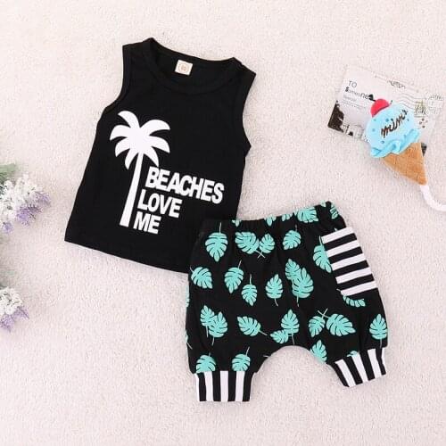 0-5Y Summer Causal Boys Clothes Sets 2pcs Floral Printed Sleeveless Vest Tops Beach Shorts