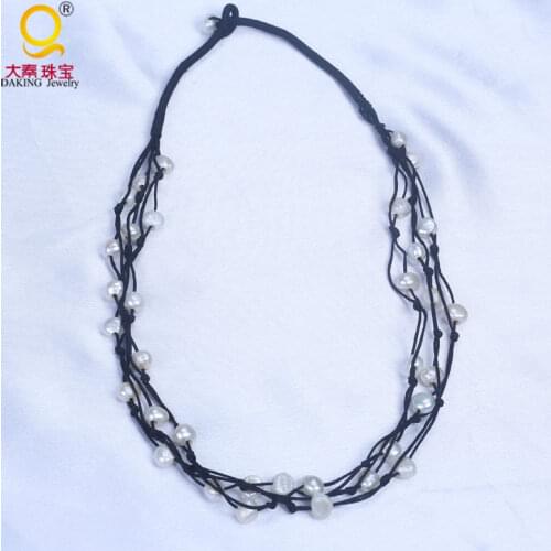 Hemp rope pearl necklace cultured freshwater pearl choker necklace womens jewelry for best friends