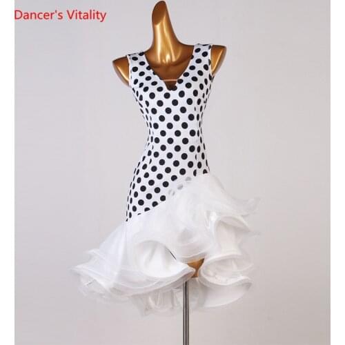 Latin Dance Dress V-Neck Wave Point Skirt Profession Custom Female Adult Child Elegant Performance Clothes Competition Clothing