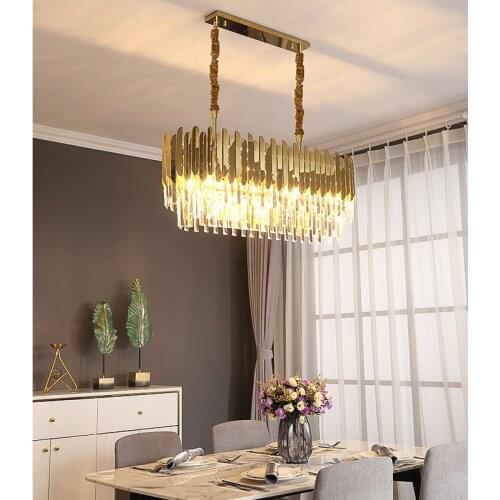 Postmodern simple household chandelier light luxury crystal strip restaurant model room rectangular lamp