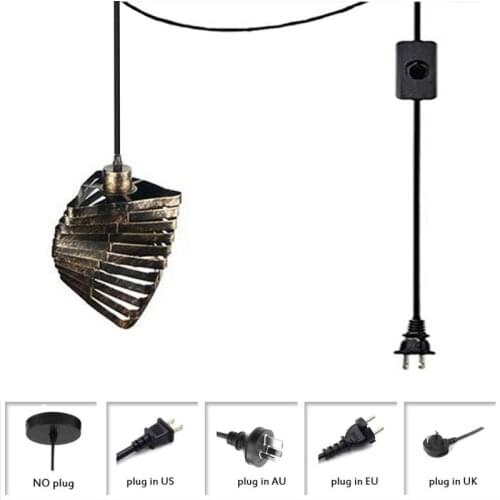 Industrial Plug In Hanging Light Fixture Sweep Golden Lamp Body Creative Square Spiral Iron Chandelier Hanging Ceiling Lamp