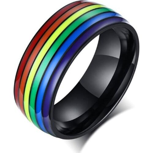 Rainbow LGBT Rings Jewelry Engagement Party Bagues Titanium 316L Stainless Steel Bands For Couple Lovers Women Men Filled
