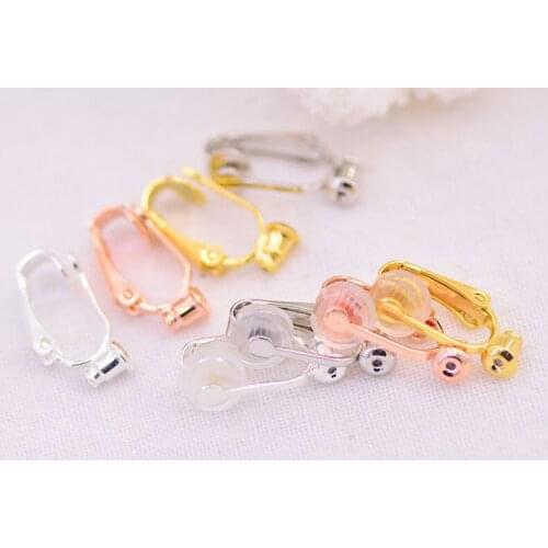 SEA MEW 50 PCS Metal Copper Gold.Silver color Rhodium Rose Gold Ear Clip Base Setting For Jewelry Making