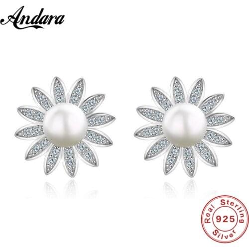 ANDARA New design 6-10mm White Freshwater Pearl Stud Earring for Women High quality 925 Sterling Silver Earrings Pearl Jewelry