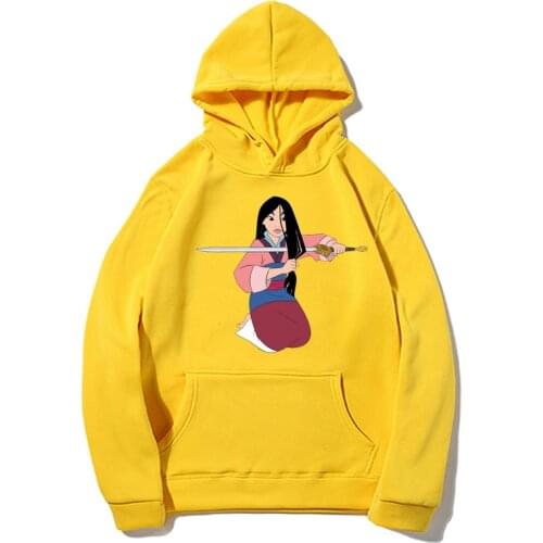 Disney Mulan Hoodies Cartoon Woman Hooded Fashion Pockets Outwear Spring Autumn Pullover Long Sleeve Coat Print Hoody Top Female
