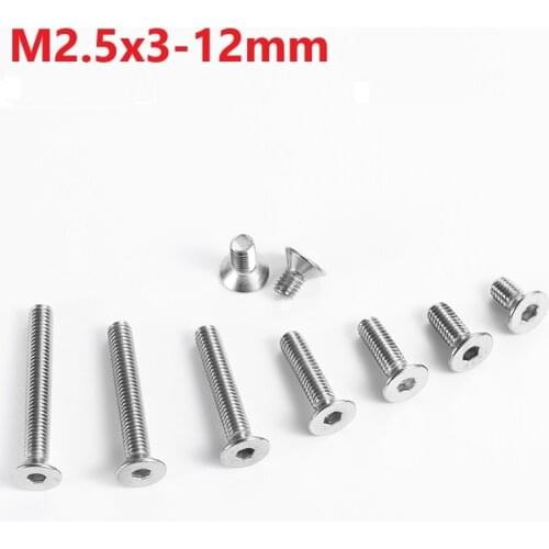 2.5mm 304 Stainless Steel Hexagon Socket Countersunk Flat Cap Head Screw M2.5x4 5 6 8 10 12mm Countersunk Socket Head Screw
