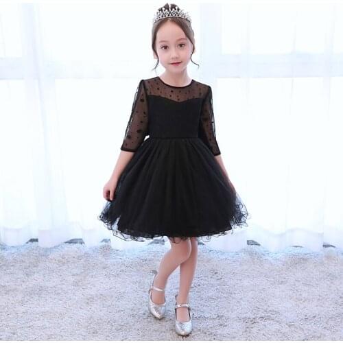 New Black Girl Wedding Dressess Mesh Tutu Birthday Party Piano Show Dress Ball Gown Princess Children Clothes
