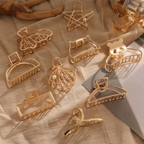 Chic Gold Hair Claws For Women Girls Hair Clips Elegant Metal Barrette Hair Clamps Hairpins Crab Hair Accessories Headwear