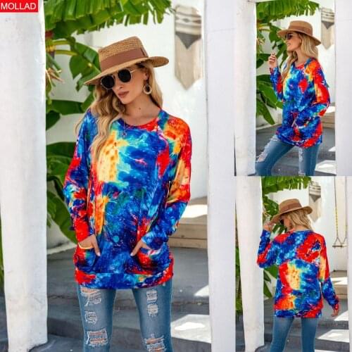 2021 Autumn and Winter Womens Clothing New Arrival Color Tie-Dye Loose Socket Sweaters Womens Clothing