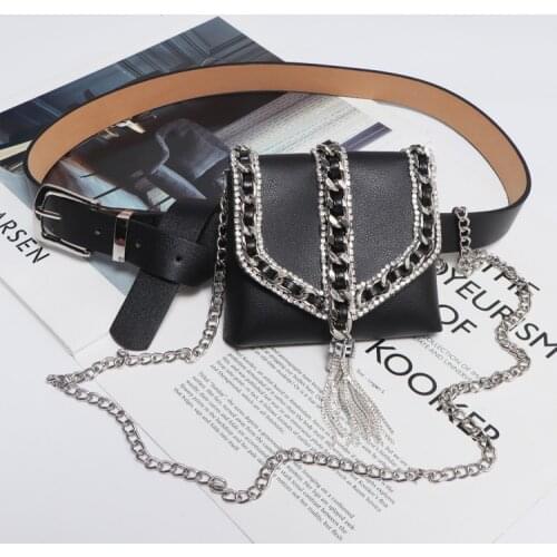 2020 Bling Rhinestone Waist Packs Detachable PU leather Waist Belt Mini Flap Bag For Women Cute Coin Money Crystal Messenger Bag