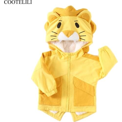 COOTELILI Lion Hat Winter Parkas Kids Jackets For Boys Hooded Jacket Outerwear Warm Velvet Baby Girls Boys Clothes